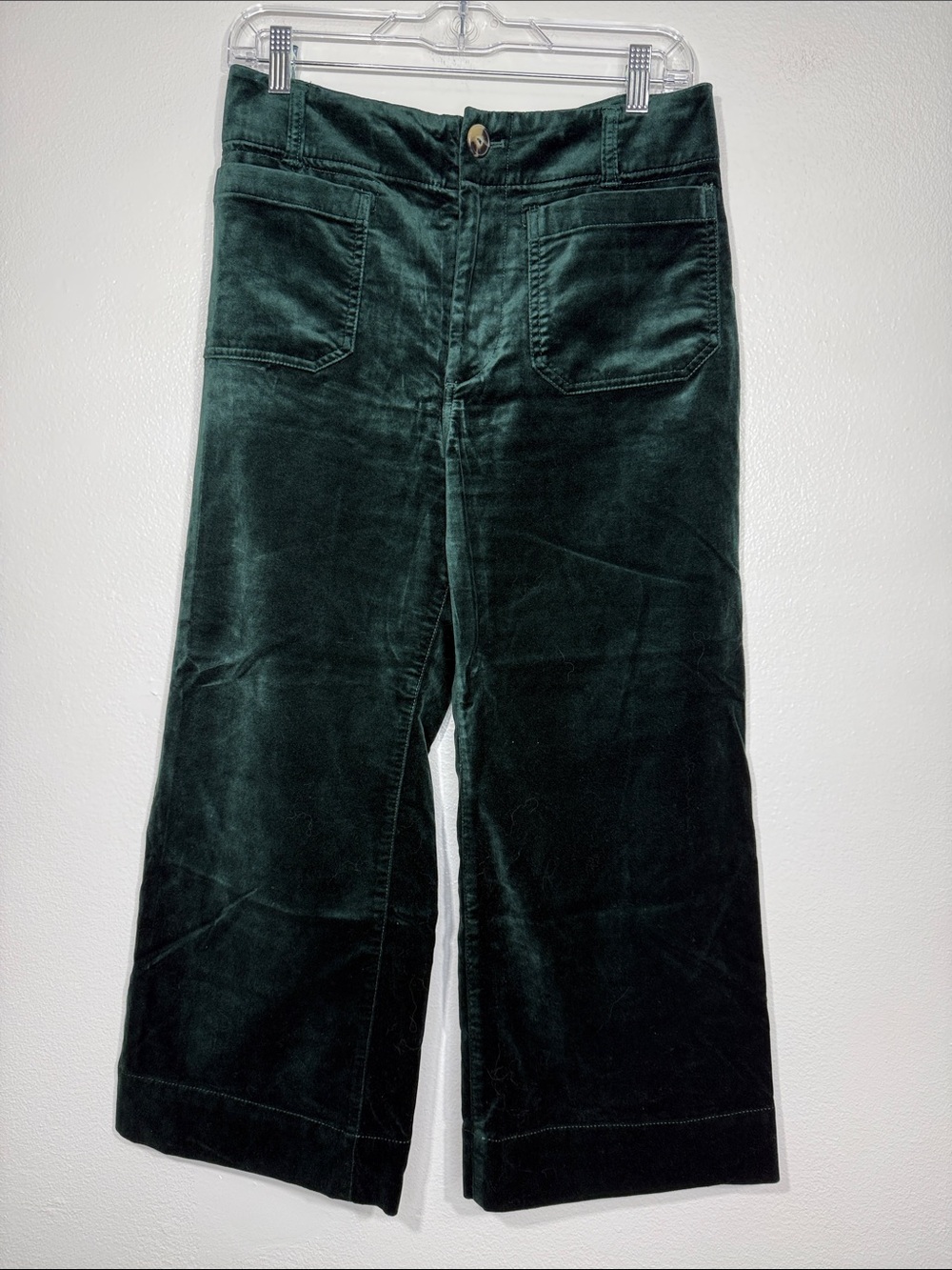 New Anthropologie The Colette Cropped Wide Leg Pants Maeve Velvet Green 28P